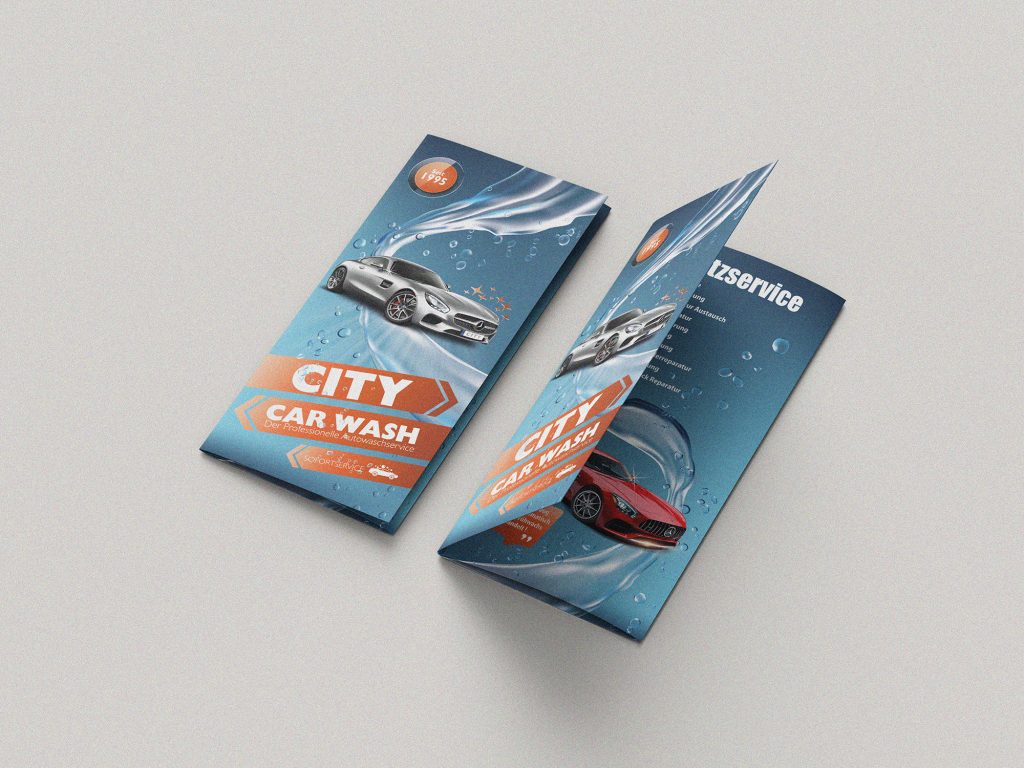 City Car Wash Flyer Rückseite mit Kontaktdaten/Call to Action.