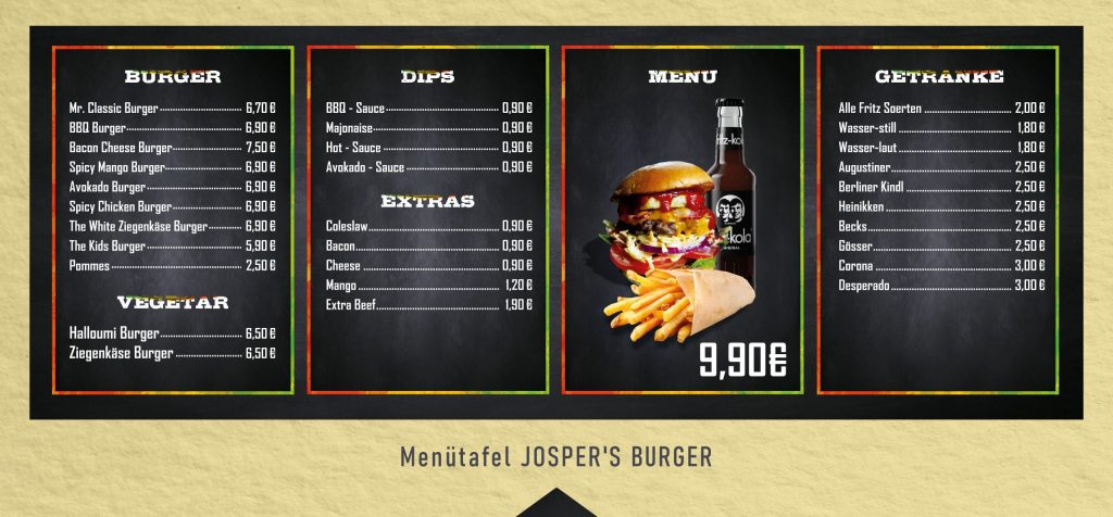 Menütafel – Burgerauswahl (Innenbereich)