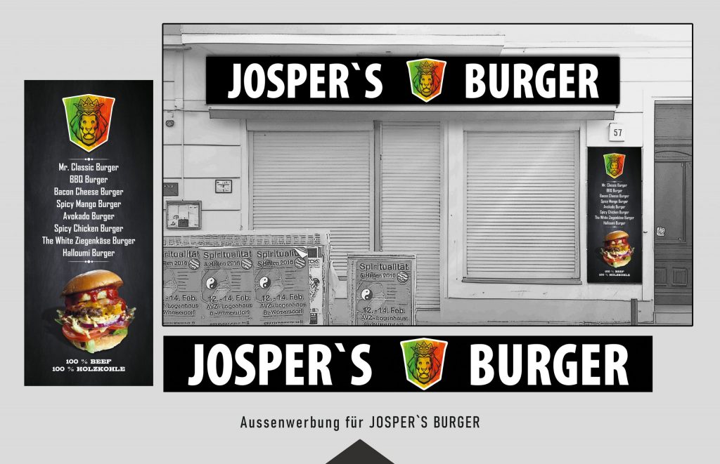 Jospers Burger – Nachtaufnahme Außenwerbung